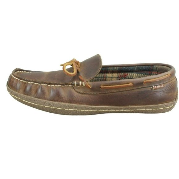 L.L. Bean Other - LL Bean Brown Leather Flannel-Lined Comfort Handsewn Slippers Size 11 M